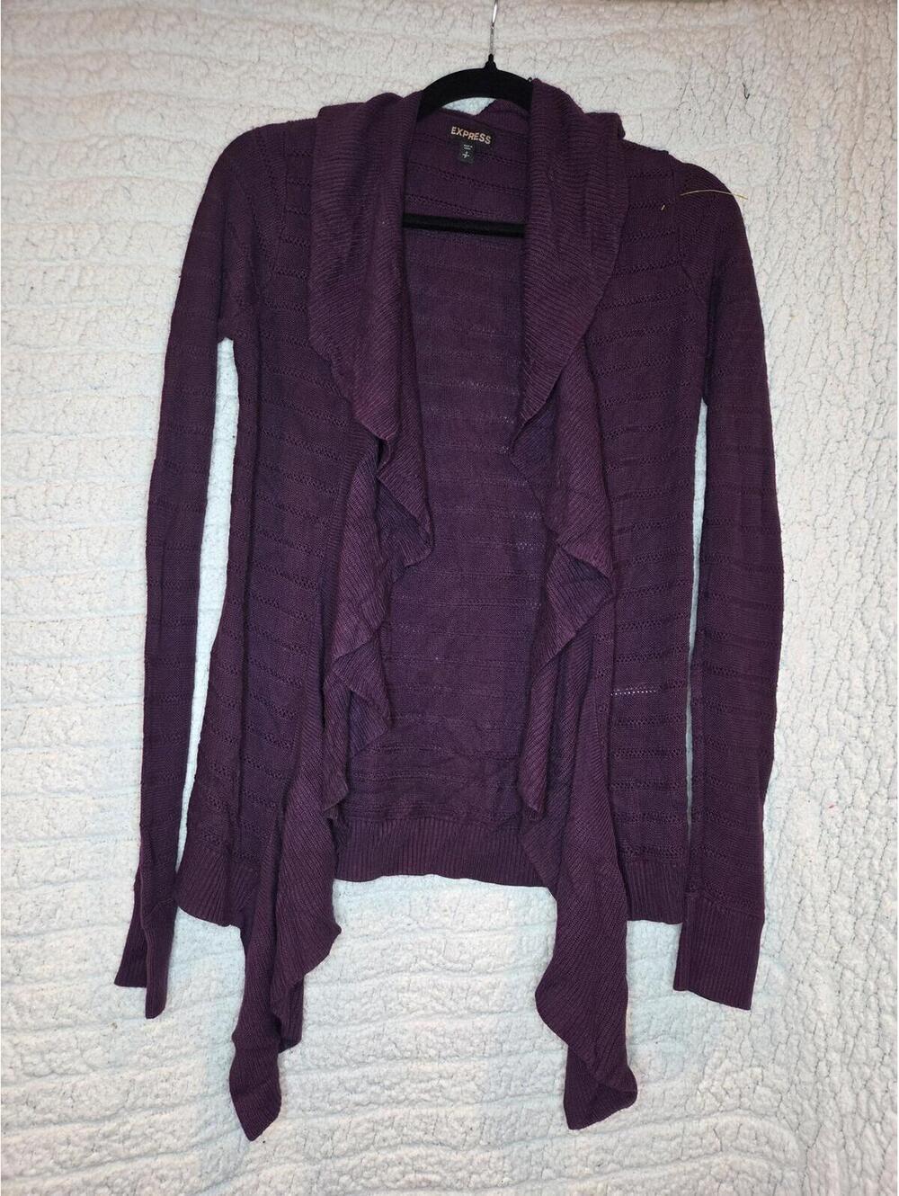 Express Purple Ruffled Open Front Cardigan Sweater
